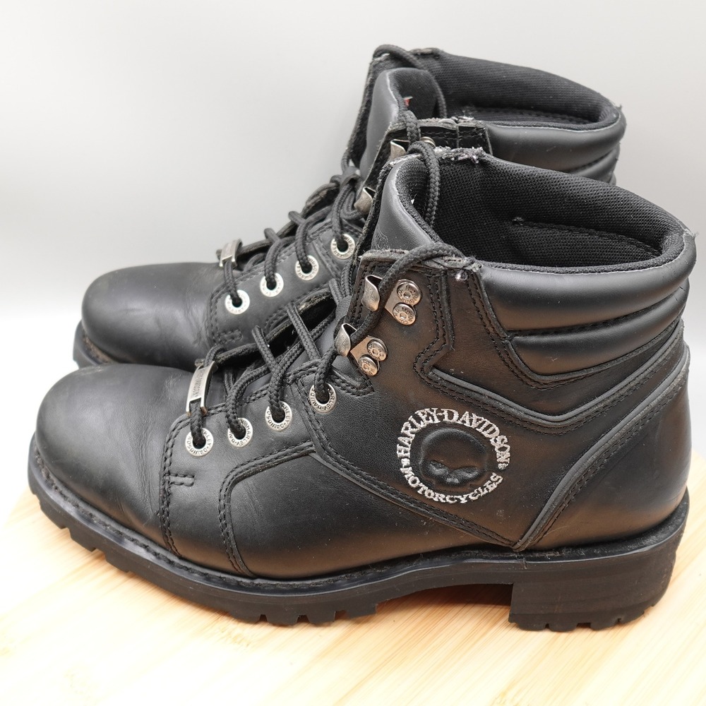 Harley-Davidson Boots Men 8 Black Leather Motorcycle Biker Garage 98306 Flaws